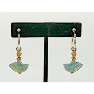 Cinderella Dangle Earrings Disney Parks Layered Enamel Silver Tone